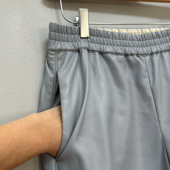 Aritzia Babaton Periwinkle Blue Faux Leather Wide Leg Knightly Pants Size 0 - Picture 5 of 10